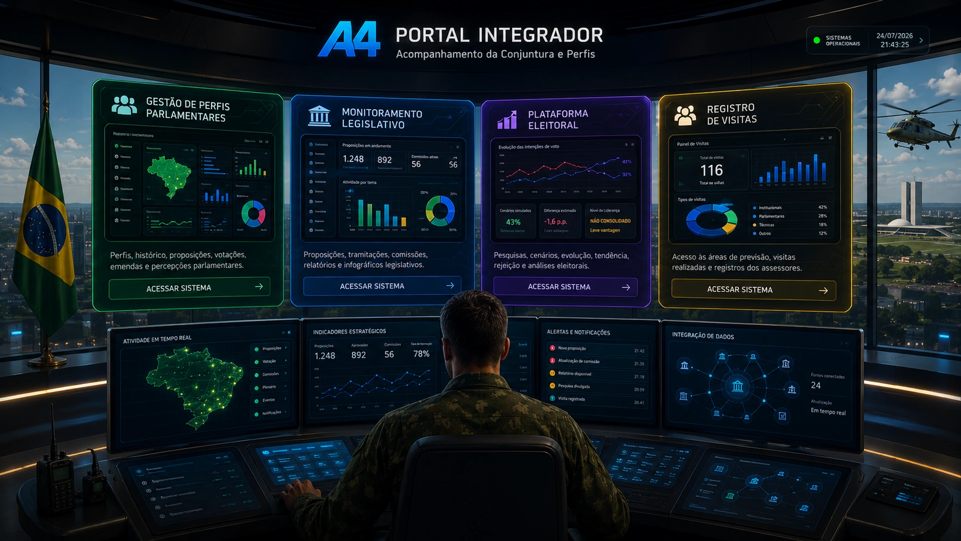 Militar operando as plataformas do Portal Integrador A4